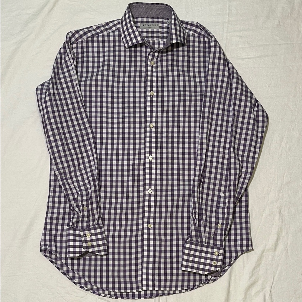 Jack Stone by Thomas Dean Purple & White Checkered Button Shirt Men Size Medium